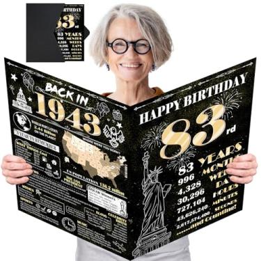 Imagem de Cartão de aniversário grande de 83 anos para homens e mulheres com envelope, decrotações de feliz aniversário de 83 anos, ouro preto, livro de assinatura de convidado gigante, Back in 1943 Big