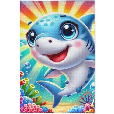 Imagem de Quebra-cabeça fofo de golfinho arco-íris de desenho personalizado para adultos 500 peças presentes para amantes de quebra-cabeça familiar exclusivo divertido brinquedo adulto decoração de pintura