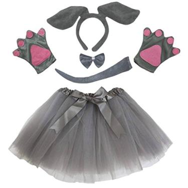 Imagem de Petitebella Tiara de cachorro com laço e luvas tutu para mulheres, 5 peças, Cachorro cinza, tamanho �nico