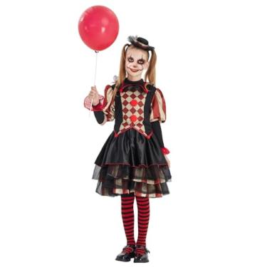 Imagem de Fantasia de palhaço para meninas, dia das bruxas, circo e coringa assustadora, 6 peças, roupa de luxo para cosplay e festa infantil, Multicor, GG