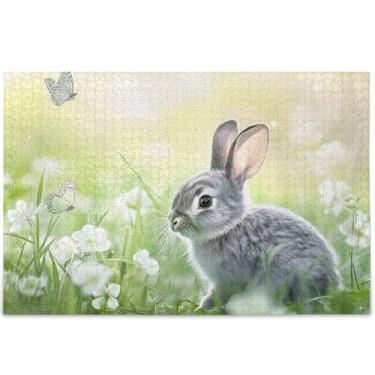 Imagem de Quebra-cabeça de coelho primavera coelho floral adulto 500 peças de elefantes brancos presentes quebra-cabeça personalizado divertido para adultos arte animal flor, 52 cm x 37,8 cm
