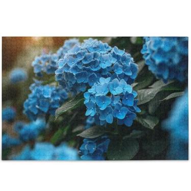 Imagem de Quebra-cabeça de flores de hortênsia azul 500 peças adultos elefante branco personalizado homens presentes paisagem única arte animal, 52 cm x 37,8 cm