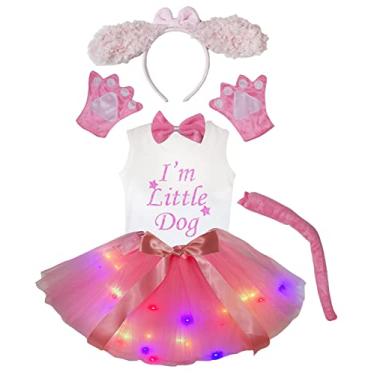 Imagem de Petitebella Long Ear Dog Headband Gloves Led Tutu Shirt 6pc Girl Costume 1-8y (Pink Poodle, 5-6 Years)
