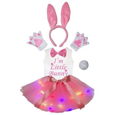 Imagem de Petitebella I'm Little Bunny Shirt Headband Tutu 6pc Girl Costume 1-8y (Pink LED, 1-2 Years)