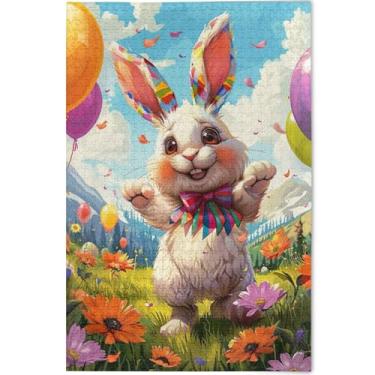 Imagem de Quebra-cabeças de coelho colorido coelho da Páscoa adulto 1000 peças arte brinquedo pintura difícil quebra-cabeças personalizado elefante branco, 75 x 50 cm