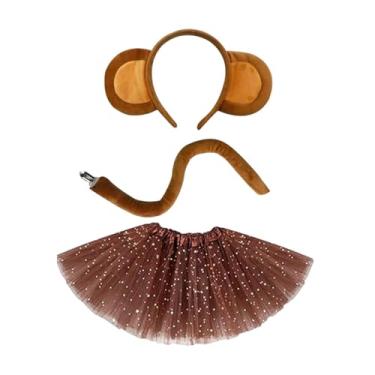 Imagem de simhoa Conjunto de cocar com orelhas e rabo de macaco, saia e tiara para baile de máscaras.