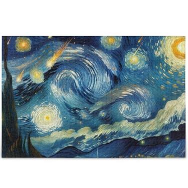 Imagem de Quebra-cabeça de chuva de meteoros de noite estrelada para adultos 1000 peças de arte de jogo de brinquedo engraçado para adultos quebra-cabeça personalizado engraçado, 75 x 50 cm