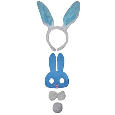 Imagem de Petitebella Máscara combinada de animal com laço na cabeça, 4 peças, fantasia 1-5 anos (azul (azul)