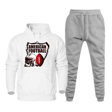 Imagem de Conjunto Casaco de Frio Moletom Canguru e Calça Com Bolso Flanelada Estampa Futebol Americano Leve-Masculino