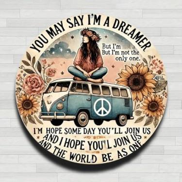 Imagem de Placa de alumínio vintage de 20 x 20 cm Peace Van Flower Girl Dream, ideal para decoração de casa, bar, café ou garagem