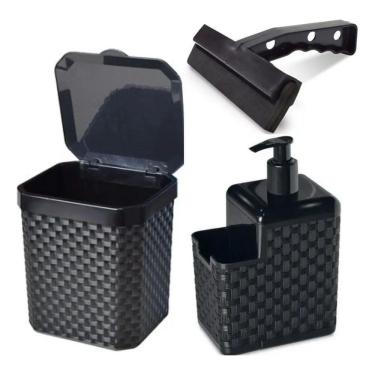 Imagem de 2X Kit Pia 3 Peças Lixeira Porta Detergente Esponja E Rodo P