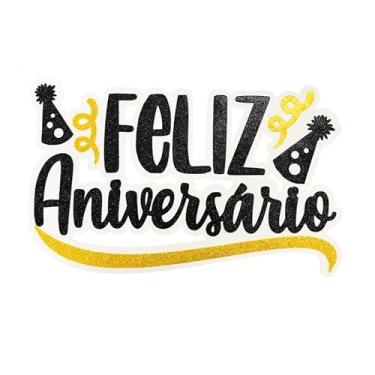 Imagem de PAINEL FELIZ ANIVERSARIO GLITTER PRETO