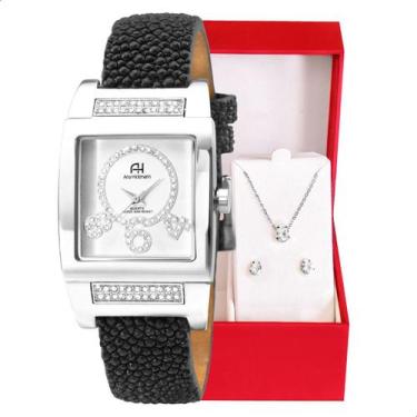 Imagem de Kit Relógio Feminino Champion Ana Hickmann Analógico Quadrado Couro AH