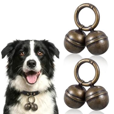 Imagem de CIATBYYJ 2 coleiras de cobre para cães com sino, sinos de latão para cães e gatos, pingentes de sino antiperda, sinos de coleira vintage altos para identificação com pingente de identificação