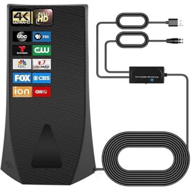 Imagem de Antena de TV digital 2025 para Smart TVs - Receptor amplificado de longo alcance 4K 1080p com modos de ganho duplo, amplificador de sinal, antena de TV gratuita para canais locais