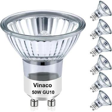 Imagem de Vinaco Lâmpada de halogênio GU10+C 120V 50W de longa duração, aquecedor de vela 50 watts branco quente 2800K, regulável 50watt MR16 com tampa de vidro para iluminação de trilha, exaustor, pacote com 6