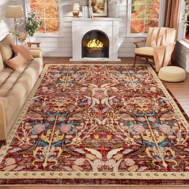 Imagem de AMTOVO Tapetes laváveis 20 x 25 cm para sala de estar, antiderrapante e não derrama, grande, macio, floral, vintage, estampa para quarto, dormitório, sala de jantar, quinta, berçário, sala de jogos