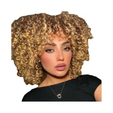 Imagem de Peruca Afro Cacheada Loira Para Mulheres, Curta, Sintética, Resistente