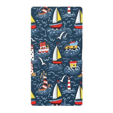 Imagem de Blueangle Lençol de berço padrão para berço infantil - Lençóis de algodão macio e respirável com barcos coloridos (447)