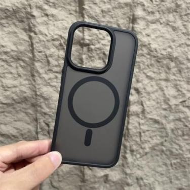 Imagem de Capa magnética fosca para iPhone 17 Air 16 15 14 12 11 13 Pro Max com carregamento sem fio, capa translúcida, preta, para iPhone 16 Plus