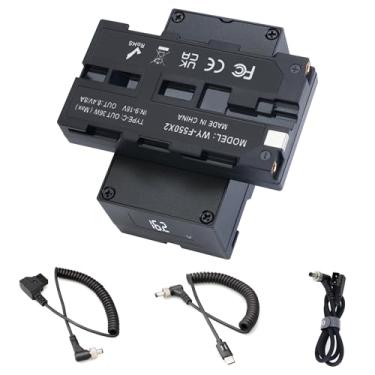 Imagem de Bateria falsa D-Tap para dupla face NP-F550/970, pode girar 270 °, para monitores Atomos Ninja/Shinobi, para transmissor de vídeo SDR DJI, luzes LED, etc