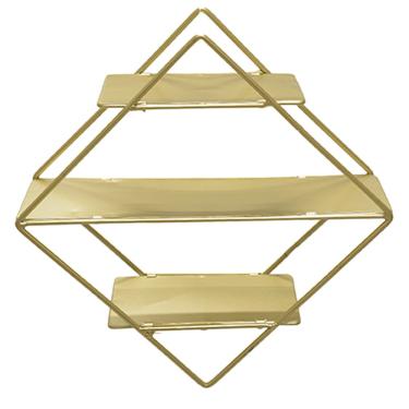 Imagem de Estante Decorativa Geometrica Metalica Com Suportes de Madeira Dourado 30x30x10 Cm - D'Rossi