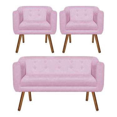 Imagem de Kit Sofá Retrô Namoradeira 02 Lugares e 02 Poltronas Júlia&8203 Suede 