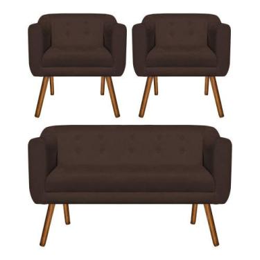 Imagem de Kit Sofá Retrô Namoradeira 2 Lugares e 02 Poltronas Julia&8203 Suede M