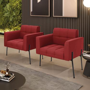 Imagem de Poltrona Sala Decorativa Kit 2 Elisa Pé Aço Lateral Preto Veludo Marsala D03 - D'Rossi