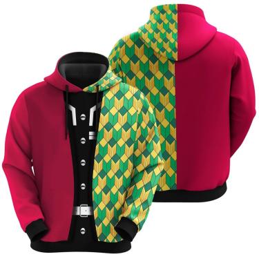 Imagem de Blusa Moletom Sublimação Blusão Full Print com Capuz Anime Demon Slayer Tomioka Novidade-Unissex