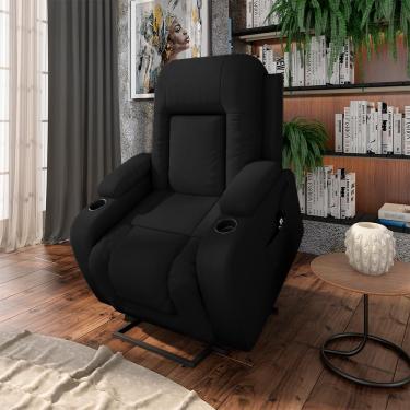 Imagem de Poltrona do Papai Reclinável Massagem e Aquecimento com Elevação Lift 150° 2 Porta Copos Gambon PU Preto G31 - Gran Belo