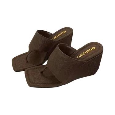 Imagem de Chinelo Feminino Coreano Com Salto Anabela Fino E Dedo Aberto  Sandáli