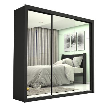 Imagem de Guarda Roupa Casal Melissa 3 Portas de Correr 4 Gavetas MDP com Espelhos Preto Carioca...