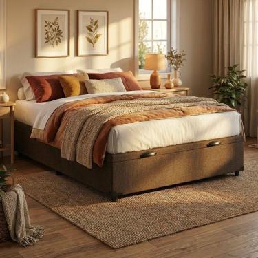 Imagem de Base Box com Baú Frontal Linho Padrão Classic Marrom