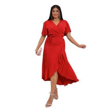 Imagem de Vestido envelope longo de viscolinho liso manga curto - LAJMA STORE, V