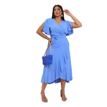 Imagem de Vestido envelope longo de viscolinho liso manga curto - LAJMA STORE, A