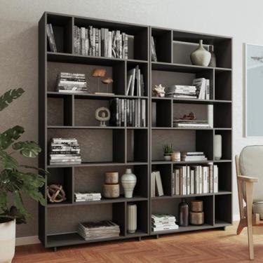 Imagem de Estante de Livros 180cmx187,5cm Conjunto 2 Estantes 10 Prateleiras em 
