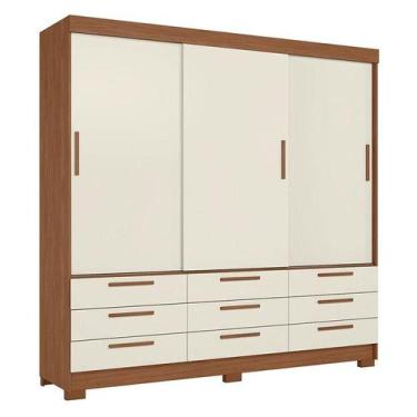 Imagem de Guarda Roupa Casal 3 Portas de Correr 9 Gavetas Morretes Jatobá Areia 