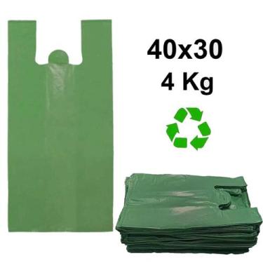 Imagem de Sacola reciclável verde 40x30 6 micras 4kg aprox 750 unidades - Bolha