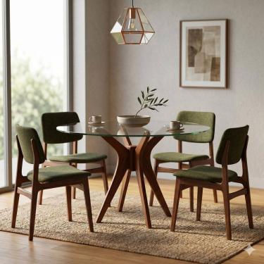 Imagem de Mesa de Jantar 4 Lugares Redonda Vidro 110cm Pampa Nozes
