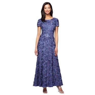 Imagem de Alex Evenings Vestido feminino plus size de manga curta longo evasê com roseta, Violeta...