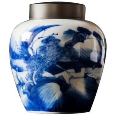 Imagem de Pote de chá de cerâmica de 14 cm pintado à mão para armazenamento e decoração de casa