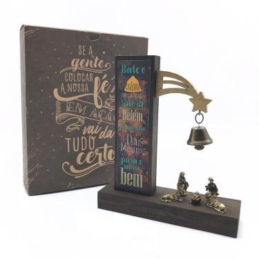 Imagem de Presépio Natal Bate o Sino de Madeira Imbuia Rústico