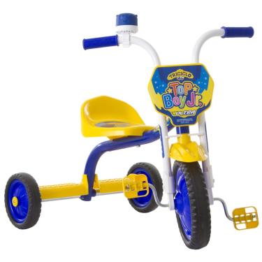 Imagem de Triciclo Velotrol Motoca Infantil Top Boy Jr Velocípede Para Menino Amarelo e Azul Recreação Ultra Bikes