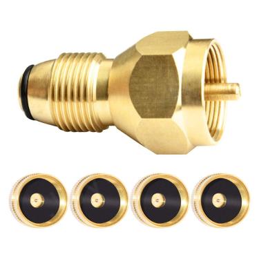 Imagem de Adaptador de refil de tanque de propano Joyway com 4 tampas de garrafa de propano universal para todos os tanques de propano de 450 g pequenos cilindros - acessório de enchimento de tanque mais seguro e acessório de válvula de regulador de latão sólido