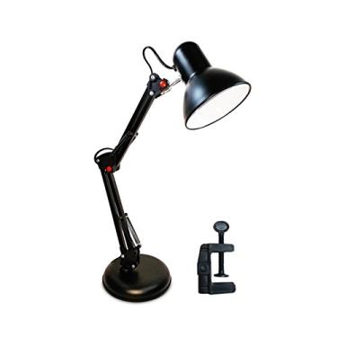 Imagem de LUMINARIA MESA FLEXIVEL ARTICULADA COM GARRA E BASE 2 EM 1 EM METAL PARA ESCRITORIO ESTUDO LEITURA BANCADA PRETA