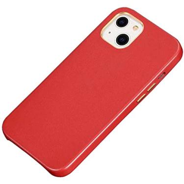 Imagem de CYSUE Capa para Apple iPhone 13 Mini (2021) 5,4 polegadas, capa de telefone traseira respirável de couro à prova de choque com forro de flocagem (cor: vermelho)