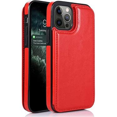 Imagem de KAPPDE Capa carteira para iPhone 14/14 Plus/14 Pro/14 Pro Max, suporte de couro premium slim fit suporte de cartão capa traseira magnética à prova de choque capa protetora para telefone (cor: vermelho, tamanho: 14ProMax)