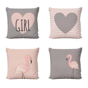 Imagem de Capas De Almofadas Decorativas Rosa Flamingos Love Girl Para Sofá 40X4