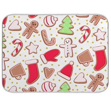 Imagem de Tapete de secagem de louça para balcão de cozinha 45,72 x 60,96 cm Feliz Natal Absorvente Escorredor de pratos Escorredor de pratos Tapetes